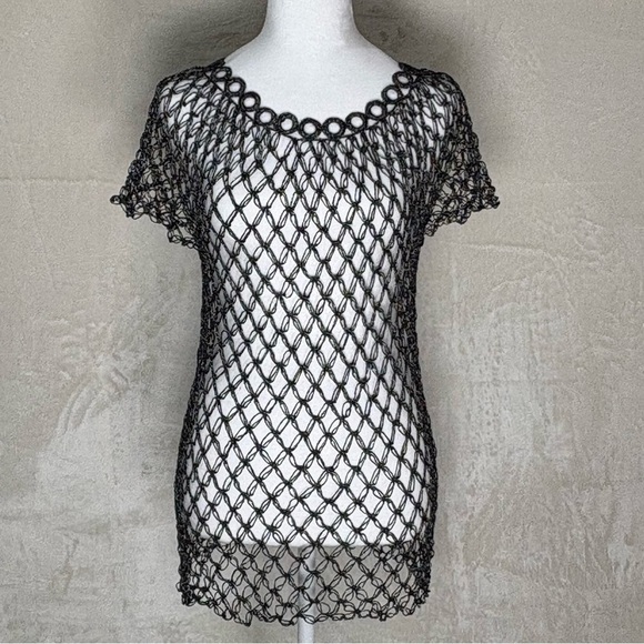 no brand available Tops - Womens Black Crochet Fishnet Grunge Top Sheer Layer Versatile Stretch Goth No sz